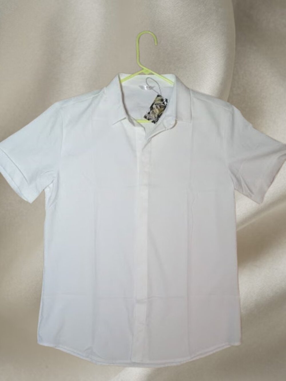 white short sleeve button front linen blend shirt with collar